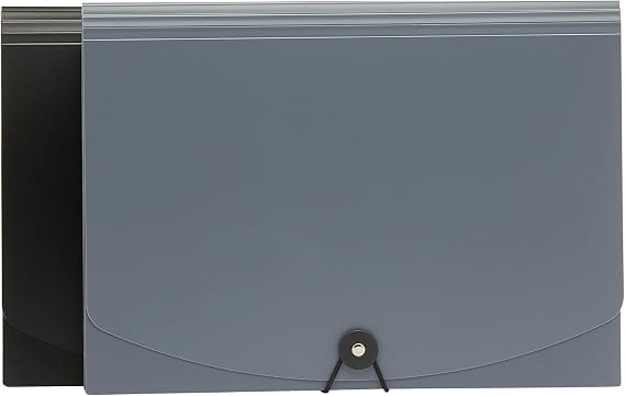 Amazon Basics Expanding File Folder, Document Organizer with 13 Pockets, Letter Size, Waterproof, Black & Gray, 12-Pack