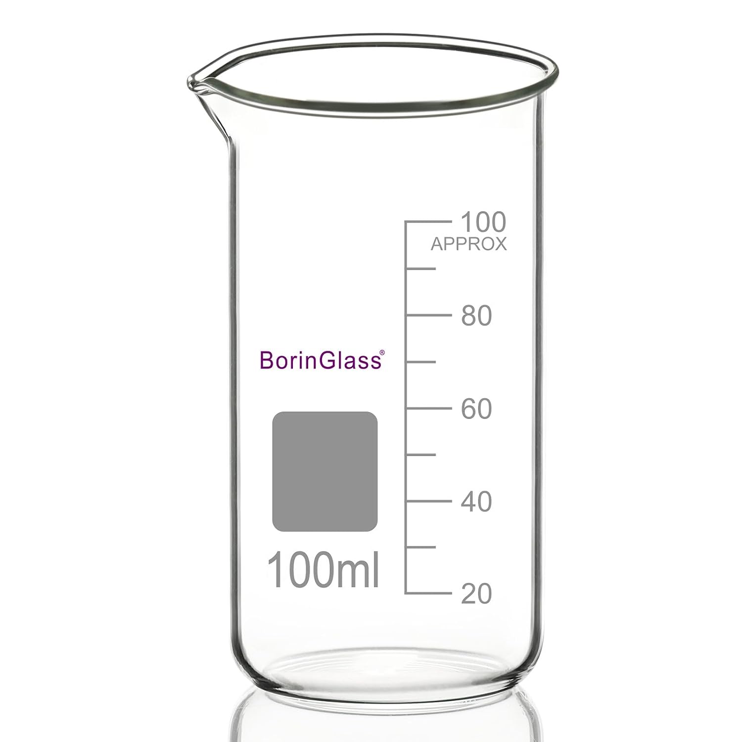 BorinGlass High Borosilicate Glass Cup with Spout 1 Pack 100ml Graduated High Lab Cup