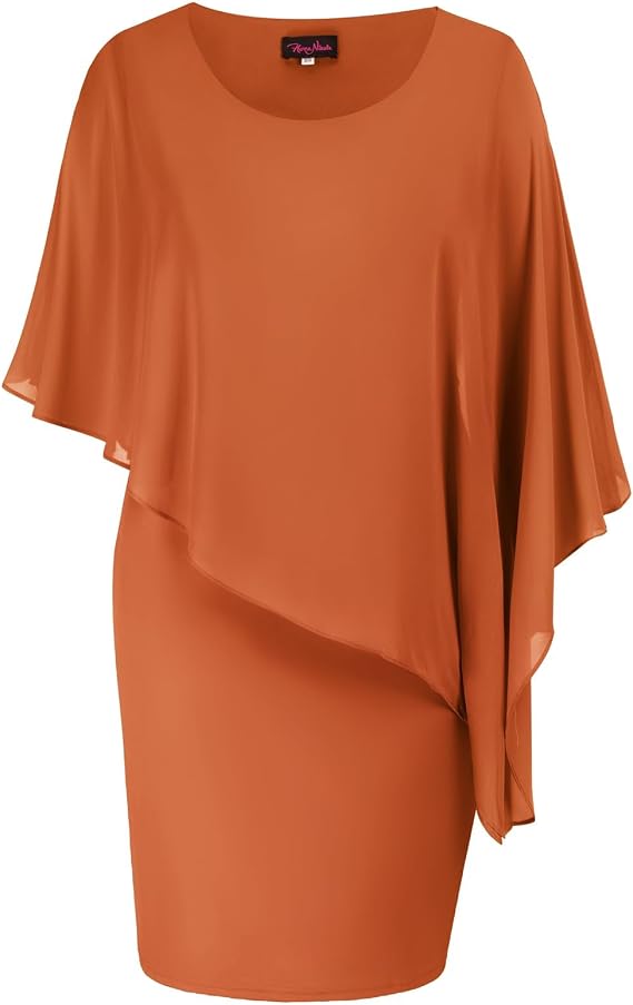 Hanna Nikole Women's Sleeveless Cape Dress with Chiffon Overlay Sequin Bodycon Pencil Dress