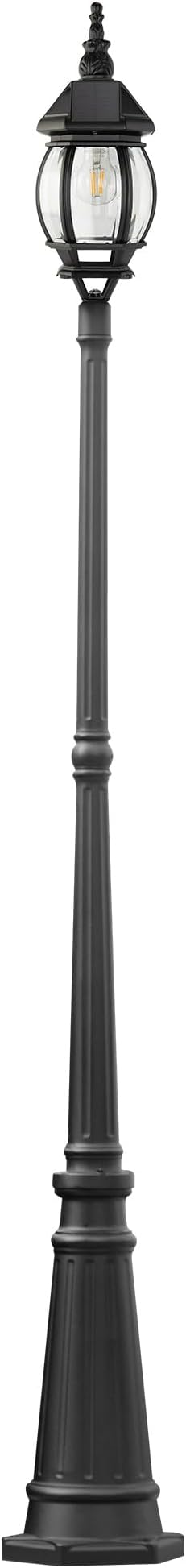 LUTEC Solar Lamp Post Light, Dusk to Dawn Waterproof Pole Light with Clear Glass, Aluminium Exterior Vintage Black Solar Powered Street Light Fixtures for Garden, Driveway, Pathway(Bulb Included)