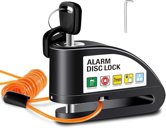 Motosiklet Kilidi, Fren Diski Kilidi, Alarm 110 dB, Yüksek Sesli Motorsiklet AlarmlıDisk Kilidi, 1,5 m Hatırlatma Kablolu