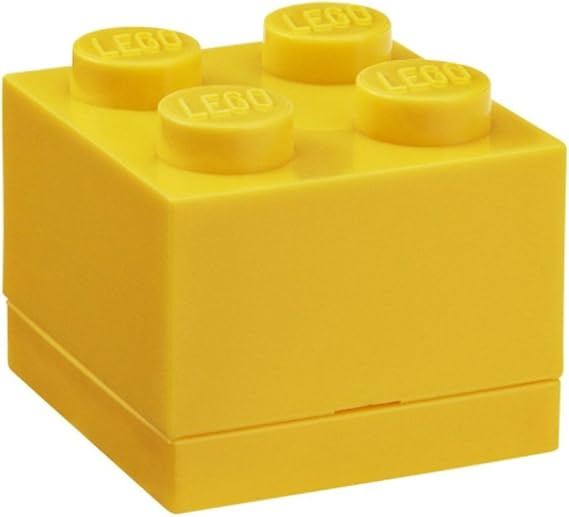 LEGO Mini Box 4 Knobs Yellow - Versatile Small Storage Box for Snacks, Jewellery, Hair Accessories, Souvenirs & More - Dishwasher Safe, 46x46x43 mm