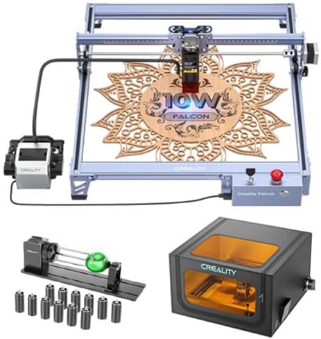 10w Laser Engraver with Air Assist and Enclosure, Laser Engraving Machine with Rotary Roller, High Precision Laser Cutter and Engraver for Wood, Metal, Acrylic, Cylindrical Objects, Tumblers