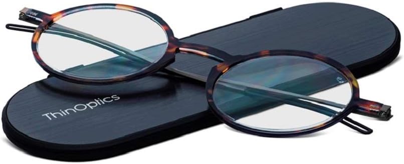 ThinOptics Unisex Adult Glasses Reading, Regular Case / Round Tortoise, 1.00 US