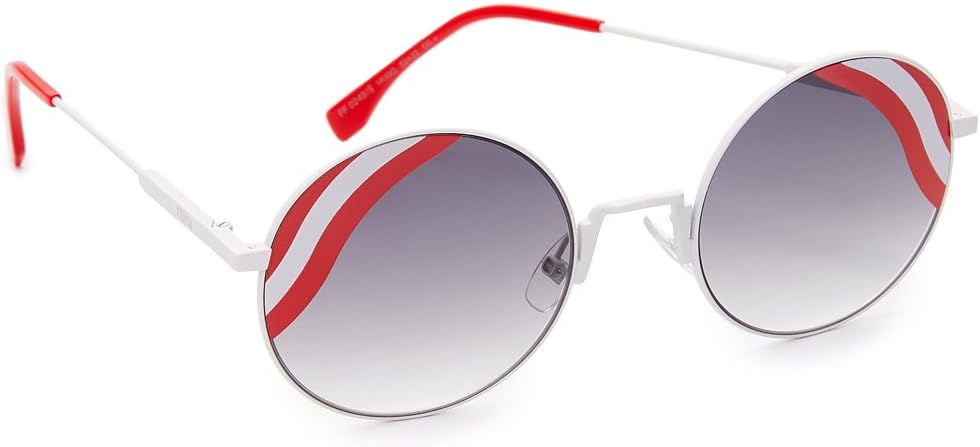 Fendi Women's Round Waves Sunglasses, White Red/Dark Grey, One Size