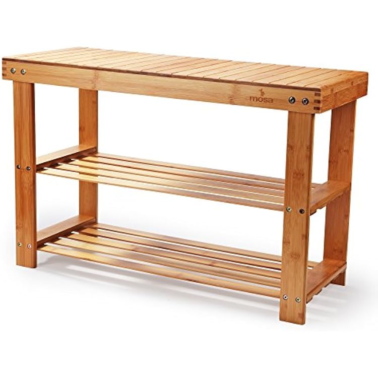 Mosa Natural Bamboo Entryway Bench 27.6 X 11.2 X 17.9 Hallway Wood Shoe Bench Wooden Shoe Rack for Bedroom