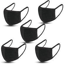 5 Pack Face Covering, Mouth Covering Unisex Black Dust Cotton, Washable Reusable Cotton Fabric Dust CoveringUS in Stock(Black)