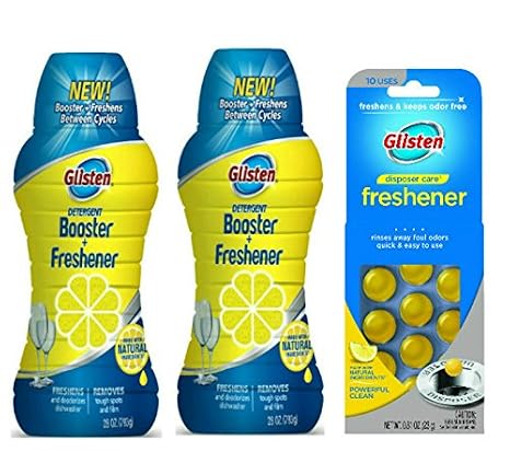 Glisten Dishwasher Detergent Booster & Freshener 2 Pack & Disposer Care Freshener, Lemon Scent