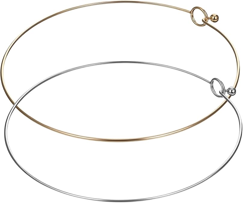 2Pcs Wire Choker Necklace, Plain Wire Collar for Women