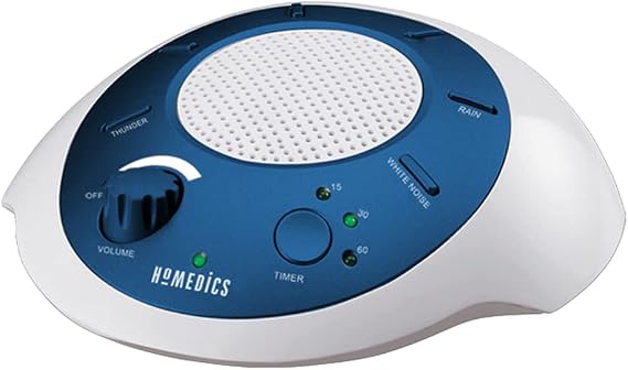 Homedics SoundSleep White Noise Sound Machine, Blue, Small Travel Sound Machine with 6 Relaxing Nature Sounds, Portable Sound Therapy for Home, Office, Nursery, Auto-Off Timer, by Homedics