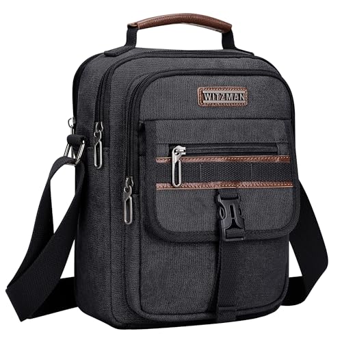 WITZMAN Crossbody Bag for Men Canvas Messenger Bags Vintage Man Purse Small Casual Shoulder Bag for Work Traveling