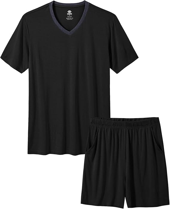 MoFiz Mens Pajamas Set Short Sleeve PJ's Sleep Lounge Sleepwear Cool Pyjama Summer Sets Comfortable Lightweight