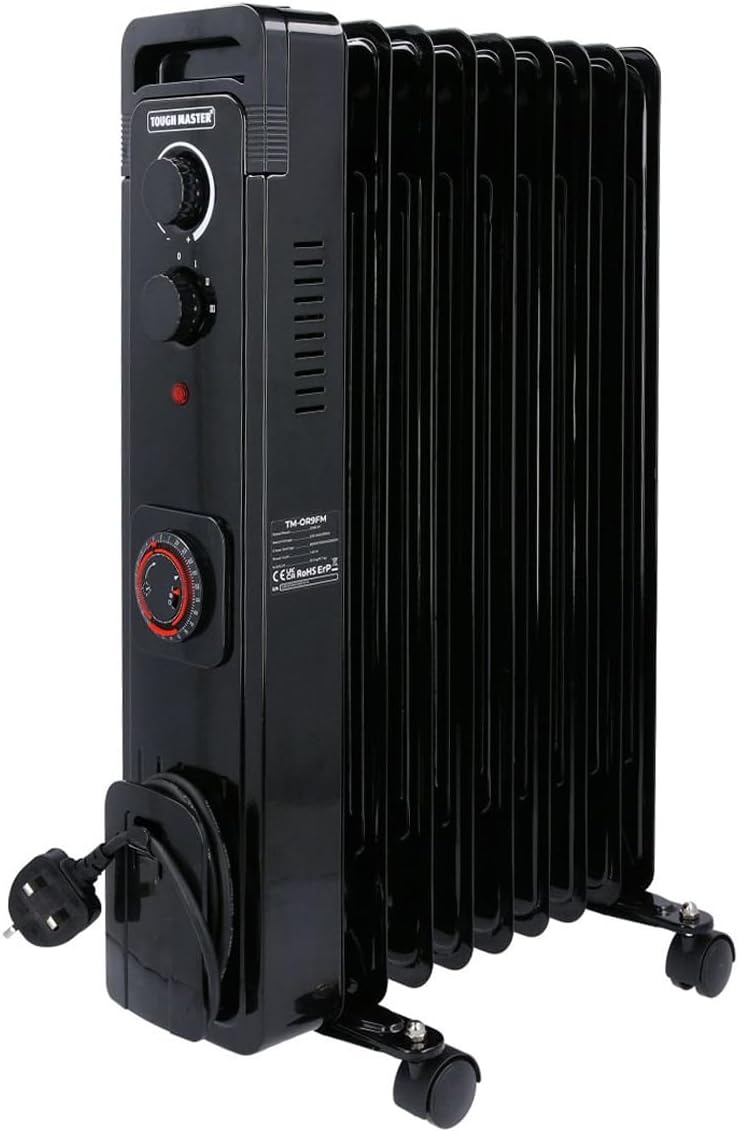 Oil Filled Radiator 9 Fins 2000W, Portable Electric Heater with 3 Heat Settings &Timer Overheat Protection Tip-Over Protection & Thermostat Energy Efficient for Living Room, Bedroom TOUGH MASTER