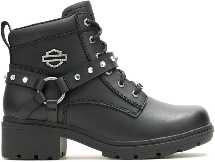 Harley-Davidson Footwear Womens Tegan Glam Motorcycle Casual Boots Ankle Low Heel 1-2" - Black