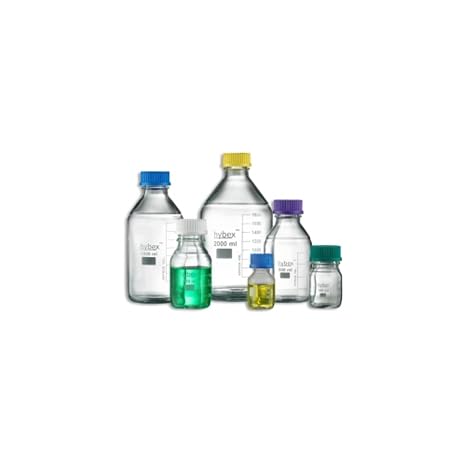 Benchmark Scientific B3000-500-B Hybex Borosilicate Glass Media Storage Bottle, 500 mL with Standard, Blue Cap (Pack of 10)