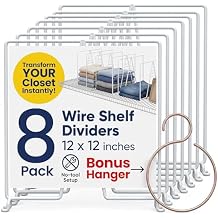 White Wire Shelf Dividers for Closet Organization 8-Pack Sturdy and Easy Set-Up Closet Shelf Dividers with Bonus Rose Gold Hanger 12 inches x 12 inches