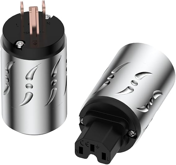 Viborg HiFi Power Plug Set, VM502+VF502 15A 125V AC Mains Plug Aluminum US Plug+IEC C15 Connector, Pure Copper for DIY Premium Power Cables