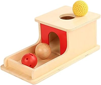 Object Permanence Box with Tray Three Balls for 6-12 Months Babies WoodPlasticKnit Ball