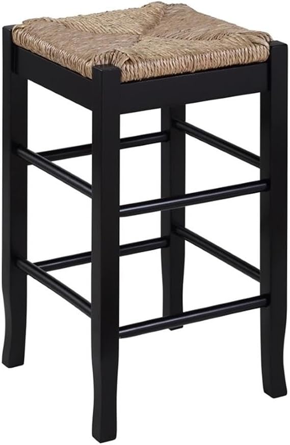 Boraam Square Rush Seat Counter Height Stool, 24-Inch, Black