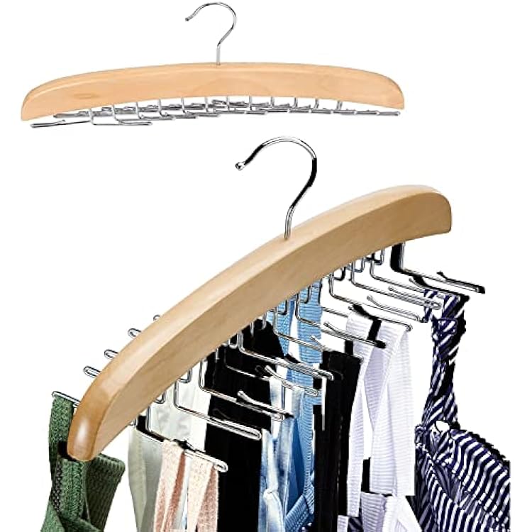 Tank Top Hanger, 24 Large Capacity Premium Wood Hanging Organizer Bra, Cami, Belts, Tie, 360 Rotating, Save Space Storage Hanging Organizer Foldable Anti-Slip Mater Hook Wood 1pcs