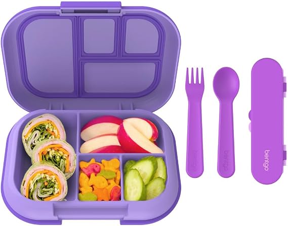 Bentgo Kids Chill Lunch Box With Kids Reusable Plastic Utensils (Purple)