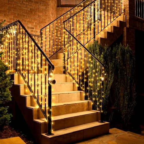 Eueasy Curtain Lights Outdoor, 300 LED Lights with 8 Lighting Modes. 153 FT Connectable, for Balconies, Fences, Stairs and Guardrails