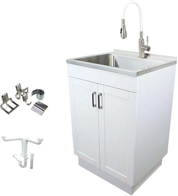 Transolid TCM-2420-WC 24-in. All-in-One Laundry/Utility Kit with Magnetic Sink Accessories, White/Stainless Steel