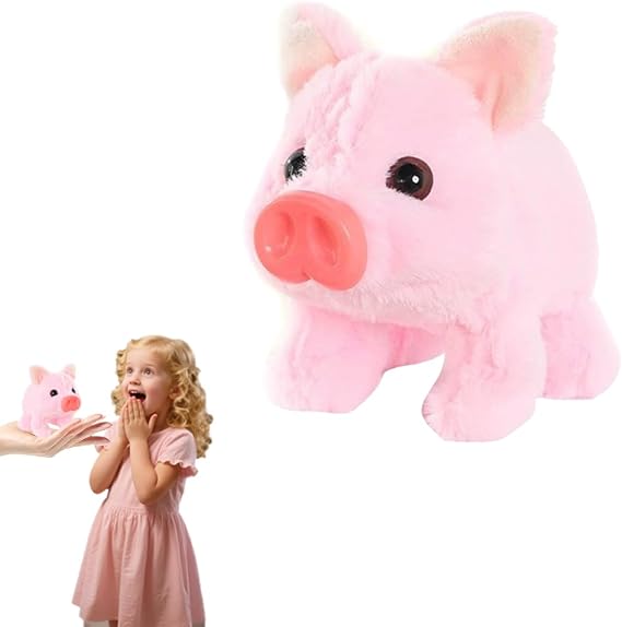 Walking Piggy Pet, Walking Electric Plush Pet Realistic Pig, Walking Piggy Interactive Moving Toy, Funny Twitch Nose Interactive Sensory Educational Toy for Toddler Easter Christmas Birthday (Pink)