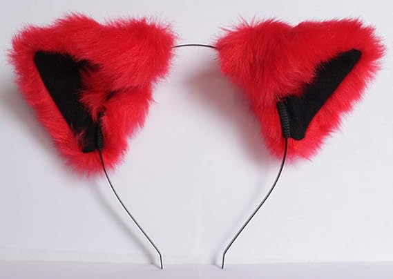 Women Cat Ear Headband Halloween Cute Party Anime Cosplay Costume Kitty Cat Ears Red with Black Inside Hairband