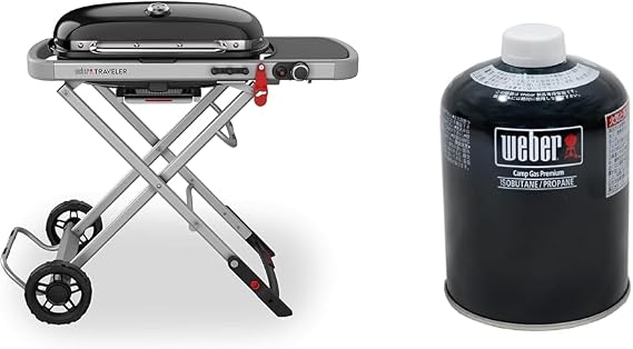 Weberウェーバー Barbecue Stove BBQ Portable Gas Grill WEBER TRAVELERTraveler Foldable with Integrated Cart and Built-in Thermometer Genuine Japanese Product 9010013 & Barbecue Stove
