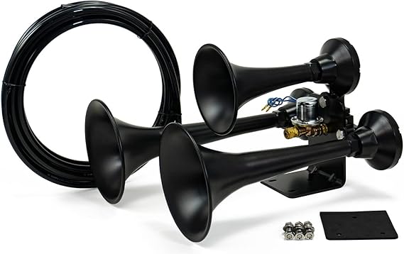 HornBlasters Outlaw Black 12/24 Volt Train Horn Only - 3 Trumpets - Big Sound