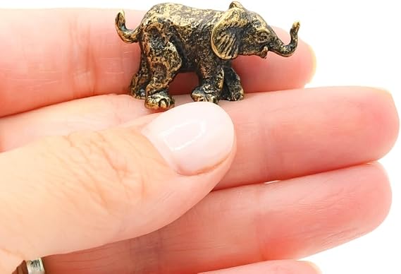 Baby Elephant Figurine Handmade Small Collectible Elephant Sculpture Ornament Miniature Tiny Metal Jungle Animal