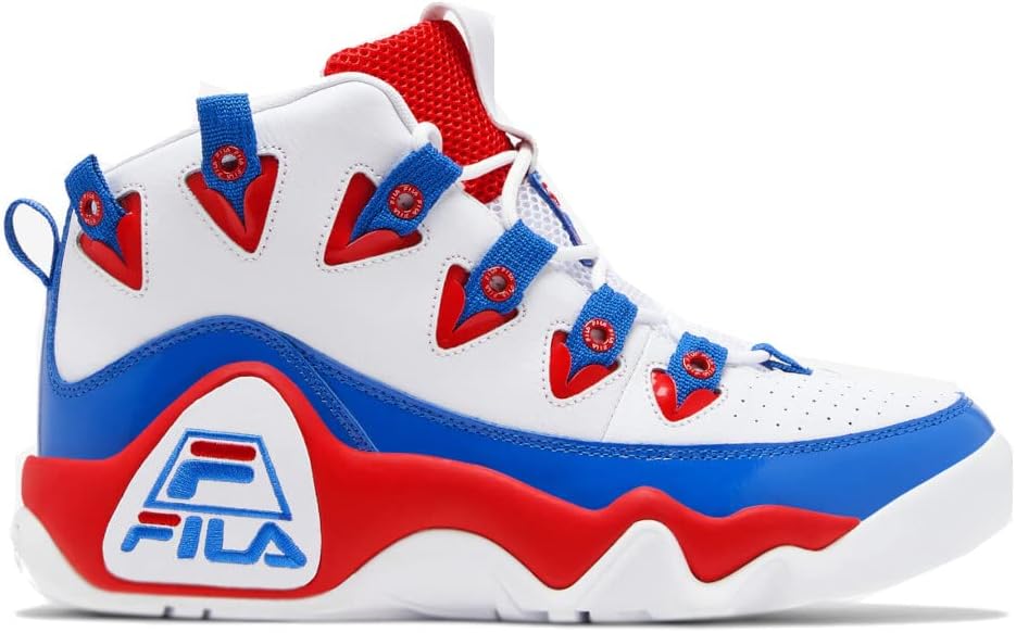 FILA Mens Grant Hill 1 Shoes, Color: Wht/Fred/Prbl, Size: 8 (1BM01288-125-8)