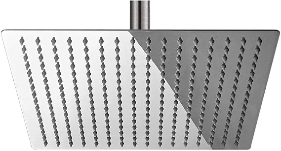 BESy 12 Inch Rain Shower Head, 12" Square Rainfall & High Pressure Stainless Steel Bath Shower Head, 1/16 Ultra Thin, Waterfall Full