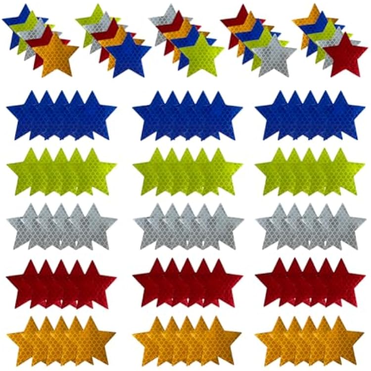 100Pcs Warning Reflective Stickers, Reflective Decals Waterproof Reflector Tapes Safety Stickers Night Visibility Adhesive Stickers for Motorcycle Bicycle Car Star-Shaped