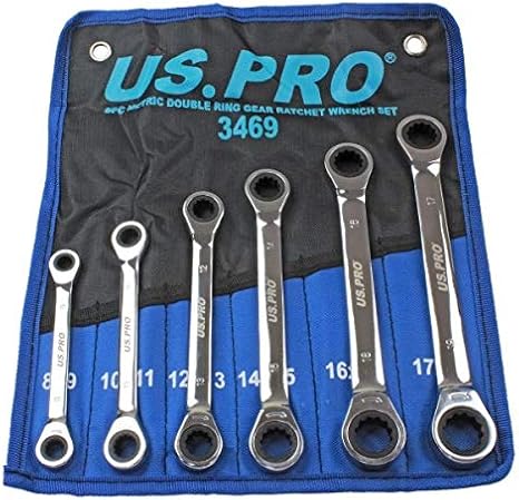 Double Ring Ratchet Spanner Set 8-19 mm 6-Piece Ratchet Spanner Ring Spanner