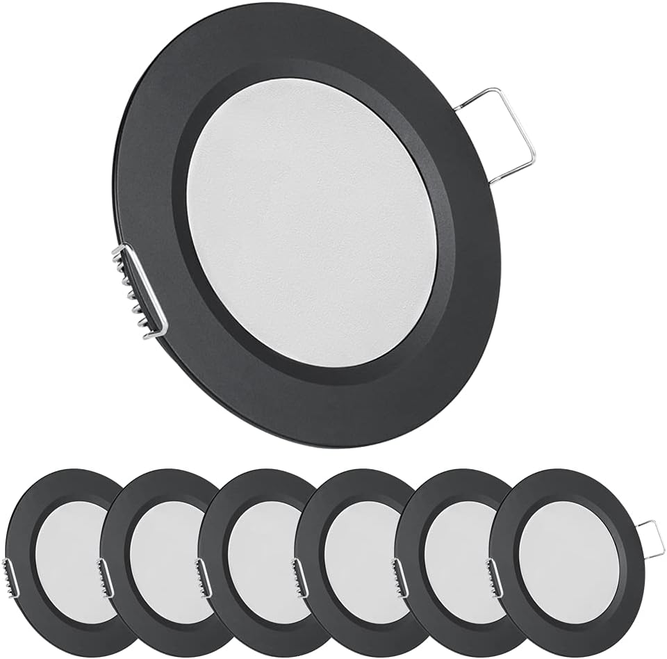 acegoo 12V LED Campervan Recessed Mount Ceiling Light, 2.5W 6 Pack CRI 93 Caravan Boat Downlight Spot Lights for Van Cabin Truck Motorhome Sailboat Under Cabinet Kitchen Bathroom, Black 3000K [Energy Class F]