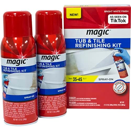 Magic Tub and Tile Refinishing Kit - Spray on Aerosol - Refinish Sinks Tile Porcelain Acrylic Fiberglass and Ceramic Surfaces, Bright White, 12 Ounce Pack of 2