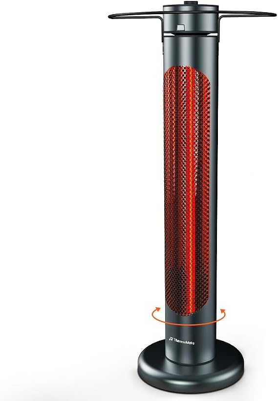 ThermoMate Electric Patio Heater, 1500W IP65 Outdoor/Indoor Infrared Heater with Remote, 8 Heating Levels 8-Hour Timer & Oscillation, Tip-over Protection for Garage Backyard Restaurant