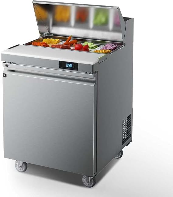 Coolake 27'' W Commercial Refrigerator Sandwich Salad Prep Table, 1 Door Sandwich Fridge with 8 GN 1/6 Pans, Counter Fan Cooling Refrigerator for Restaurant, ETL DOE