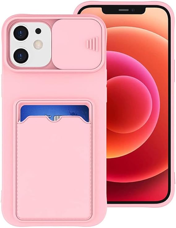 Slide Camera Protection Wallet Holder Card Bag Phone Case for iPhone 15 14 12 11 13 Pro Max X XR XS 7 8 Plus Soft Silicone Cover,Pink,for iPhone 14