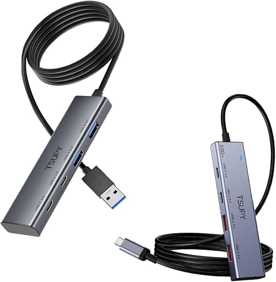 USB C HUB 3.2,4 Ports Aluminium USB 3.0 Splitter,2 USB-C & 2 USB-A Ports USB Extender Multi Ports Hub for Laptop, PC, Flash Drive, Mobile HDD,Printer, Mouse, Keyboard