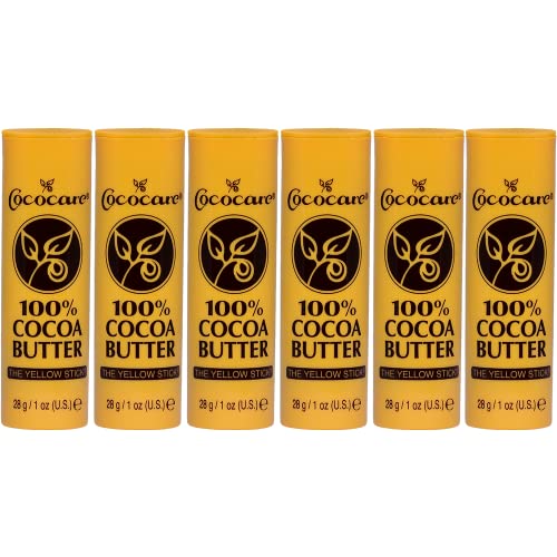 Cococare 100% Cocoa Butter Stick - All-Natural Cocoa Butter Emollient for Ultimate Skin Hydration & Protection - The Yellow Stick - 6 Pack