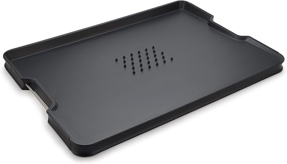 Joseph Joseph Cut&Carve Plus - Non-Slip, Multi-Function, Double-Sided Cutting Board for Food Preparation and Carving- Dishwasher Safe, Large Black