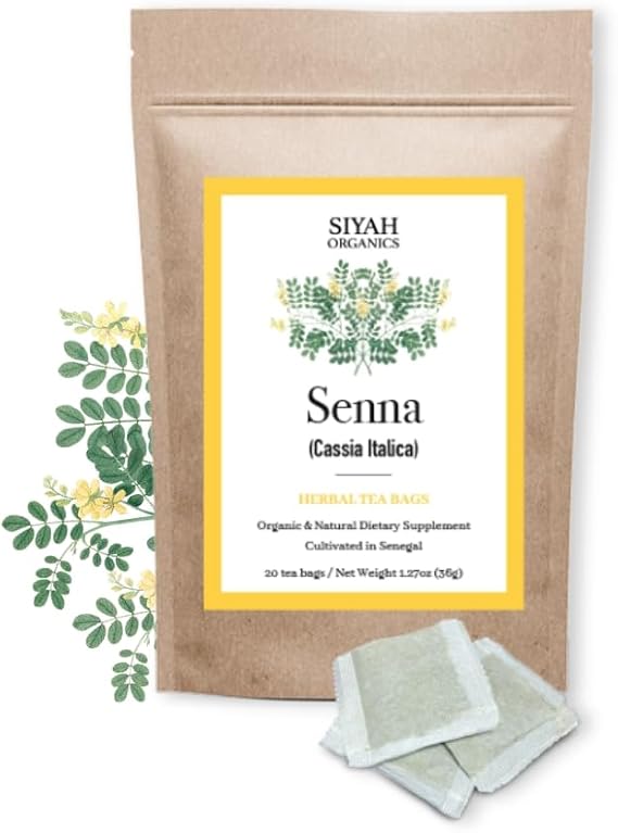 Siyah Organics Senna Herbal Tea Bags - Digestive Support & Colon Health for Women & Men - 100% Natural & Organic - Handmade Herbal Supplement - 20 Tea Bags