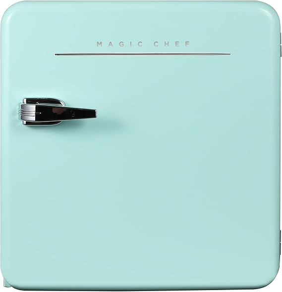 Magic Chef 1.6 Cubic Feet Retro Style Mini Fridge with Interior LED Light and Removable Glass Shelf Ideal for Bedroom and Recreational Room, Mint