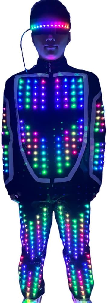 Earthradius Full Color LED Growing Robot Suit Costume Men LED Luminous Flashing Clothing Dance Wear For Night Clubs