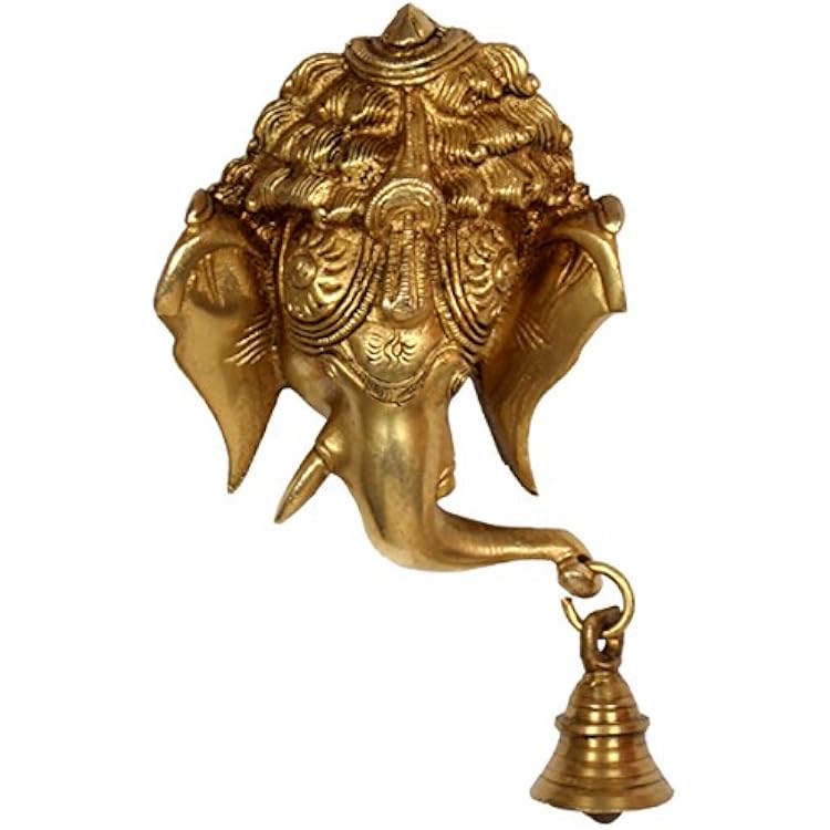 Purpledip Brass Wall Hanging: Ganesha Ganapathi Vinayak with Bell for Good Fortune 10028