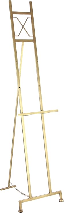 Deco 79 Metal Display Easel Tall Adjustable, 16" x 19" x 57", Satin Gold | Showcase signs neatly, large easel with 3 adjustable tiers, sign holder, iron, chain support