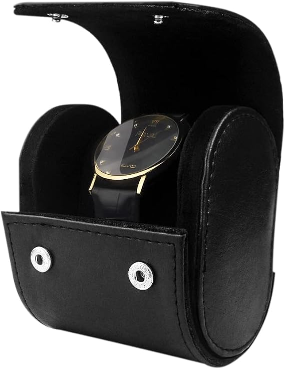 Single Watch Case Gift Box for Men Travel Cases Storage Women Boxes Leather Roll Organizer with Anti-move Pillow Portable Jewelry Gifts (Black)